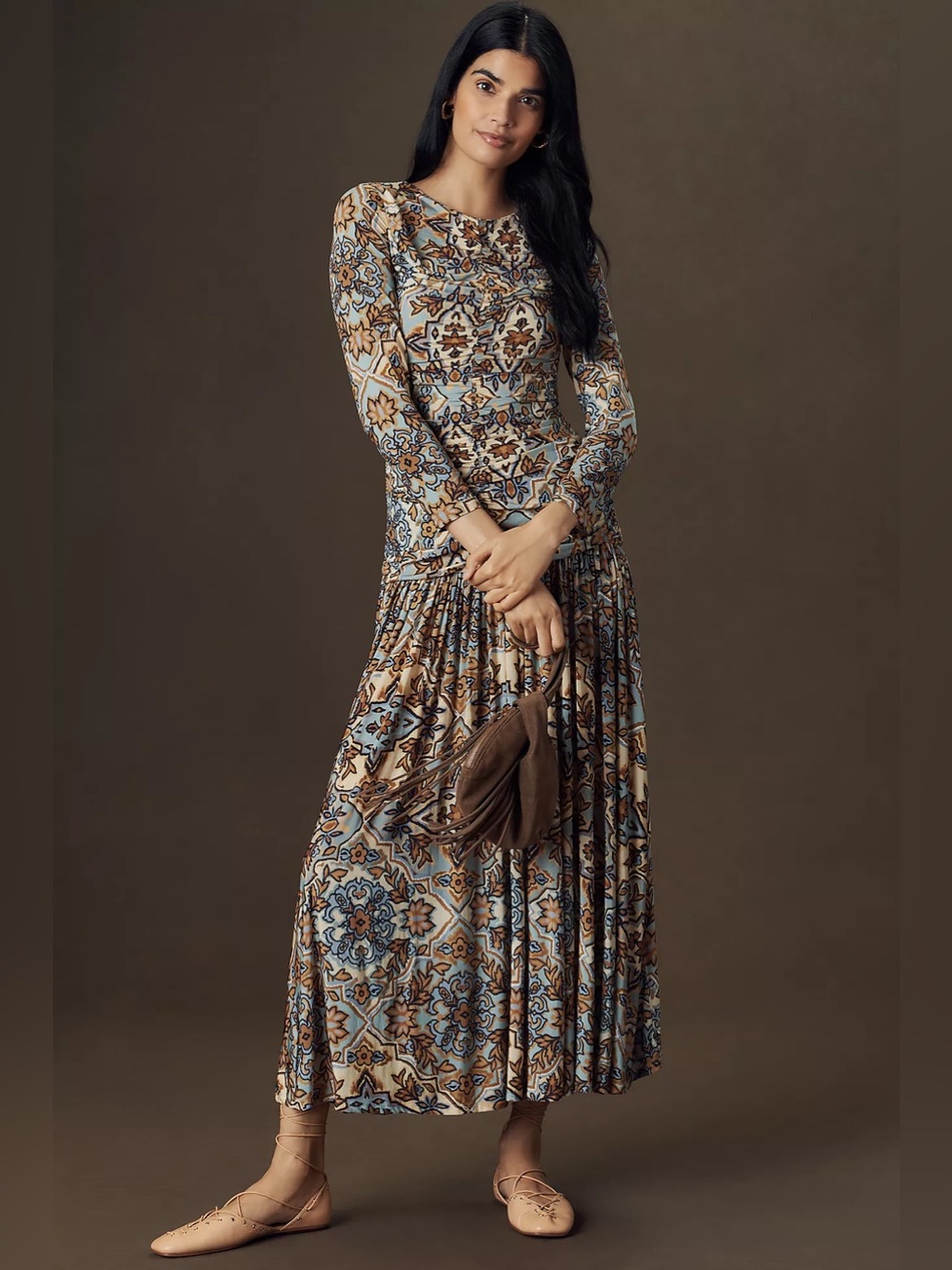 Farm Rio Winter Tapestry Ruched Maxi Dress